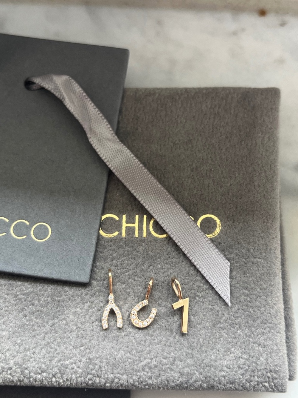 Zoë Chicco 14K Bitty Diamond Wishbone Horseshoe 14K No 7 Charm Pendant Set 3